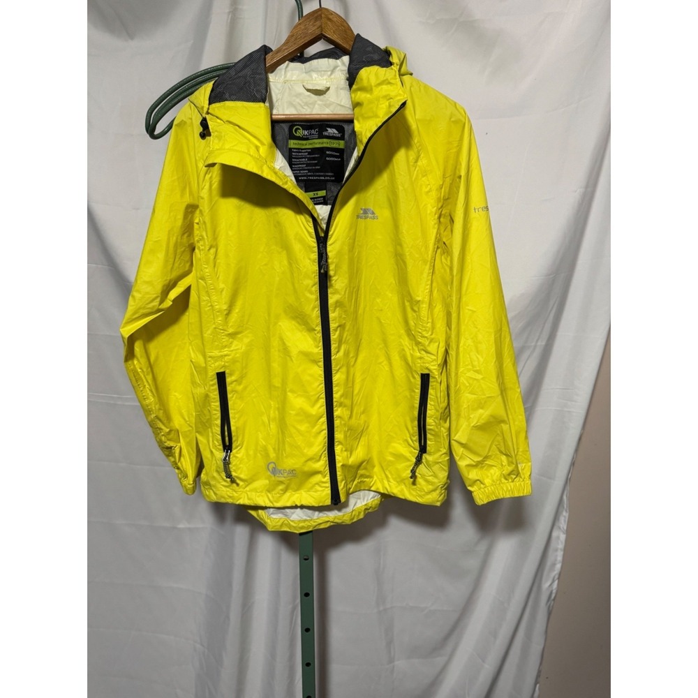 Trespass Qikpac Waterproof Rain Jacket XS Yellow Packable Hiking Shell